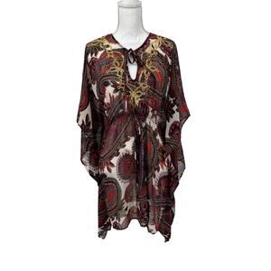 Laundry by Shelli Segal Chiffon Paisley Embroidered Swim Coverup Medium